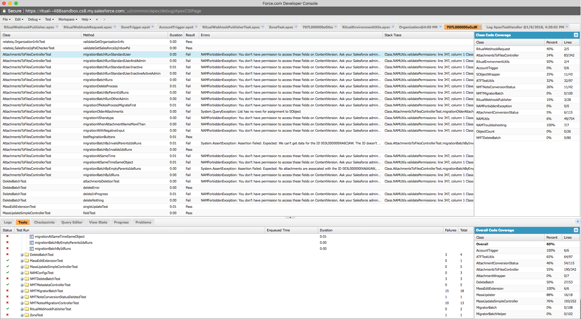 Built in Salesforce test cases failing