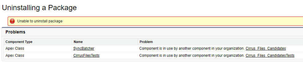 Errors when trying to uninstall package