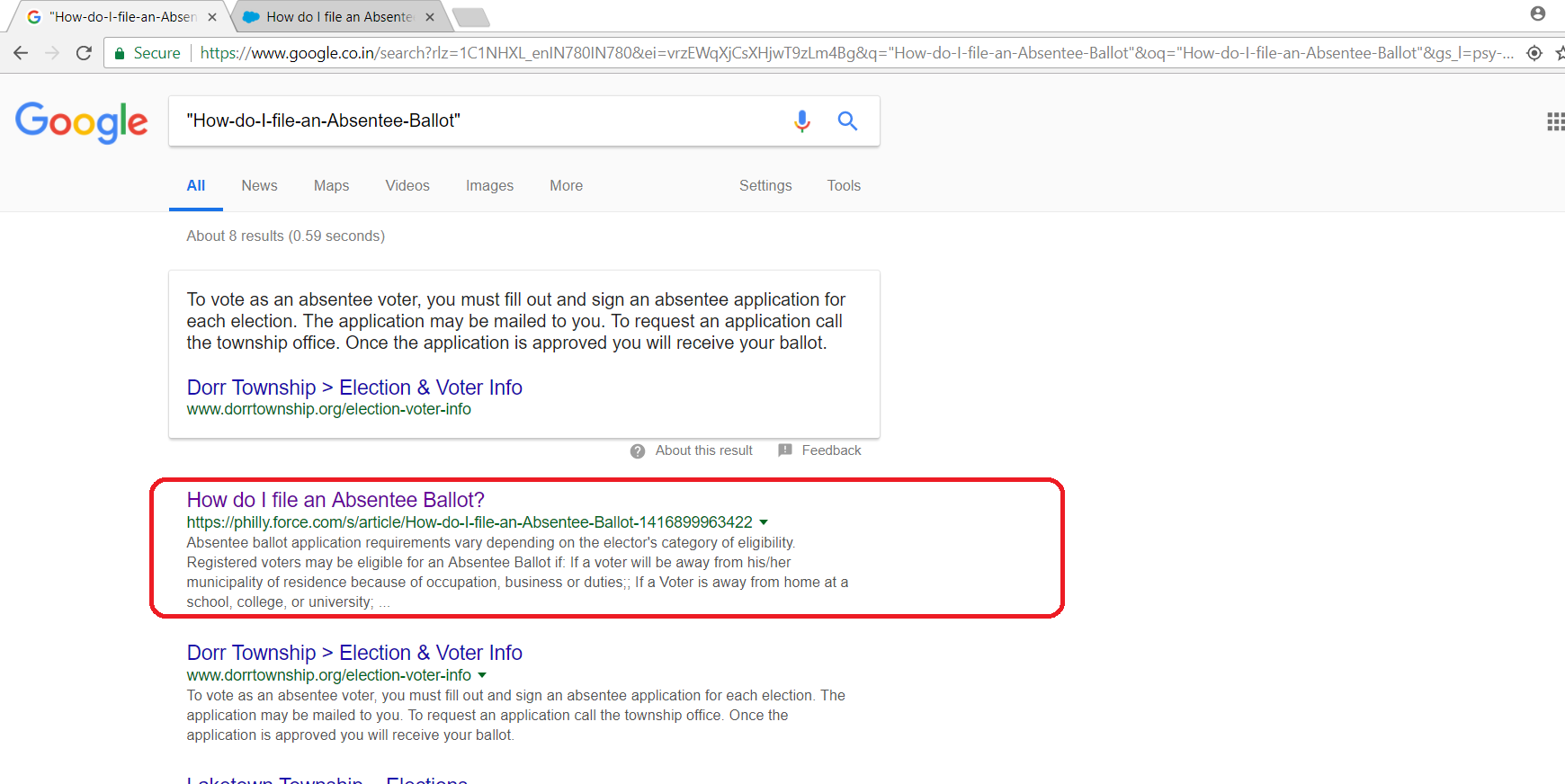 search result with quotes
