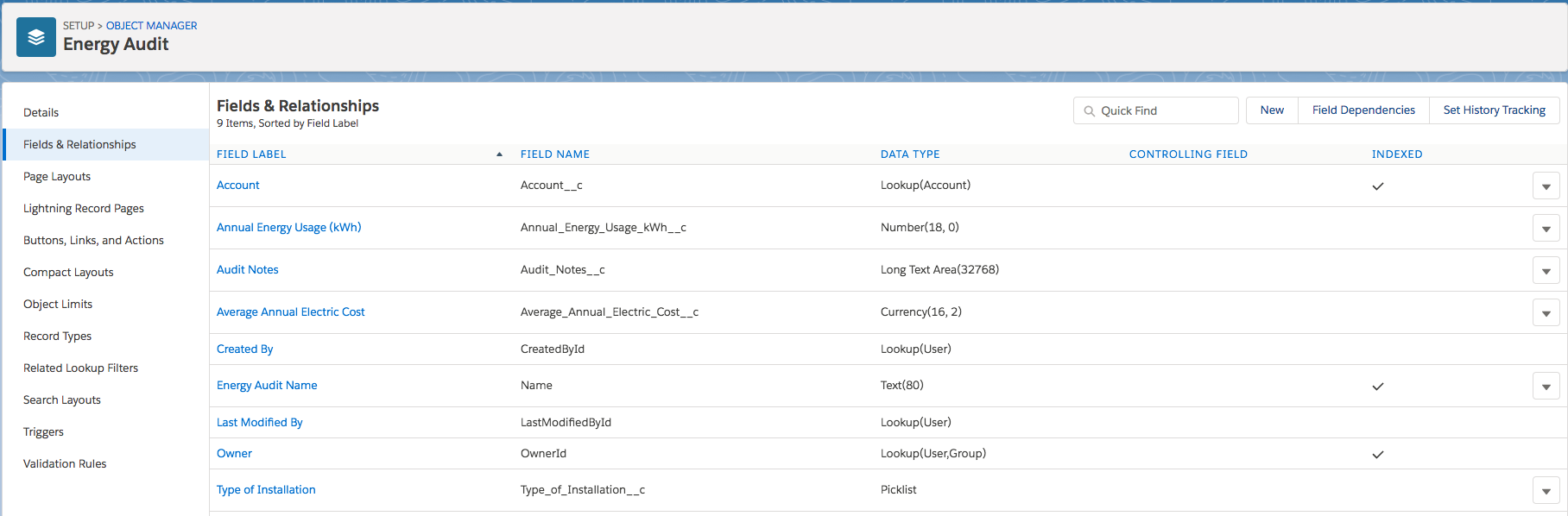 Screenshot of Audit Notes related field