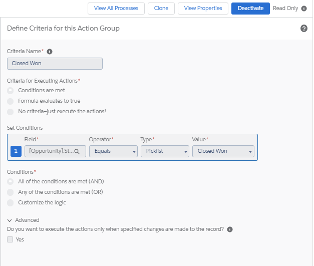Process Builder: Closed Won