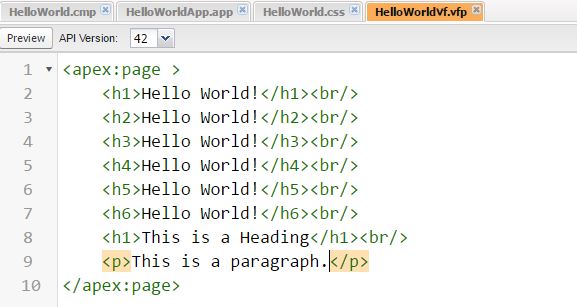 HelloWorld VF page with HTML Headers