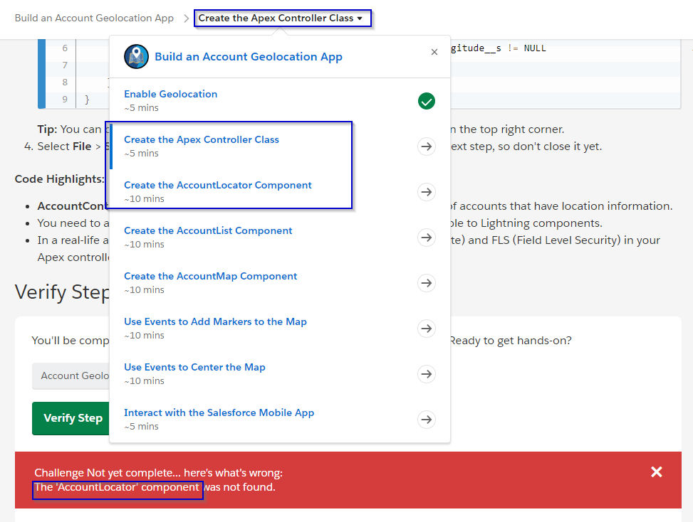 Build an Account Geolocation App verify error