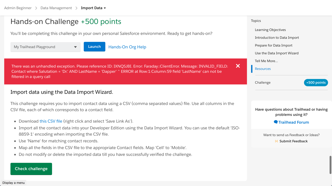 Trailhead checking error