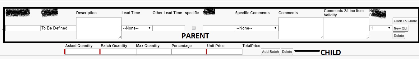 One parent and child sets,multiple childs optional