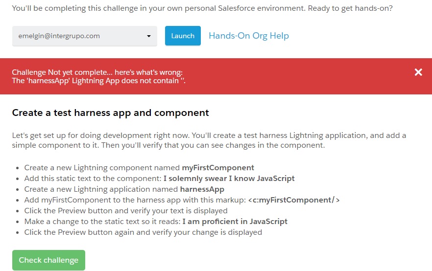 Error trying to check the challenge