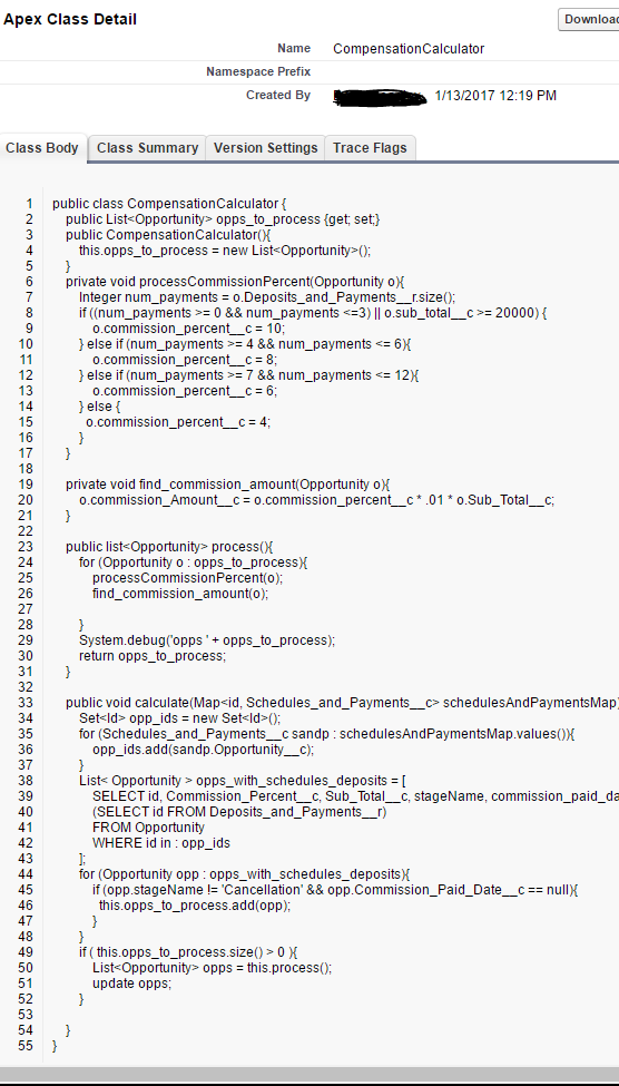 Apex class - compensation calculator- lives on Opportunity