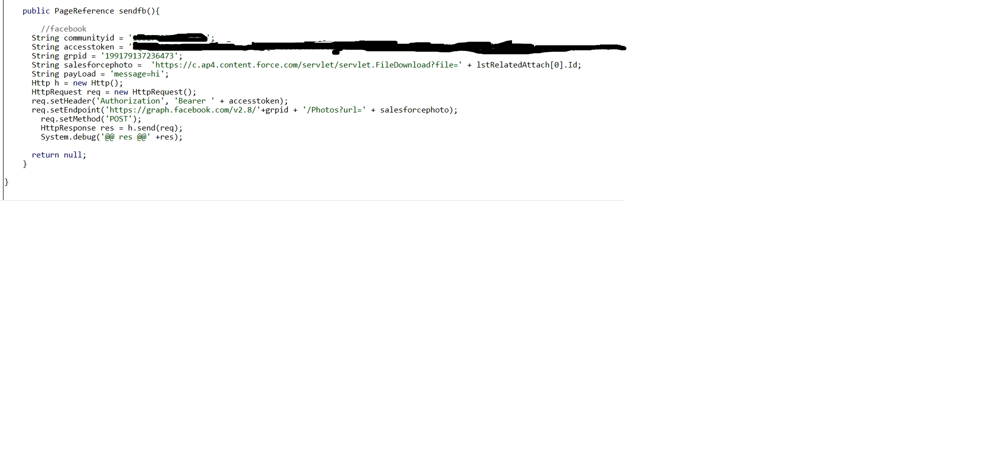 Sending Photo to Facebook Codes