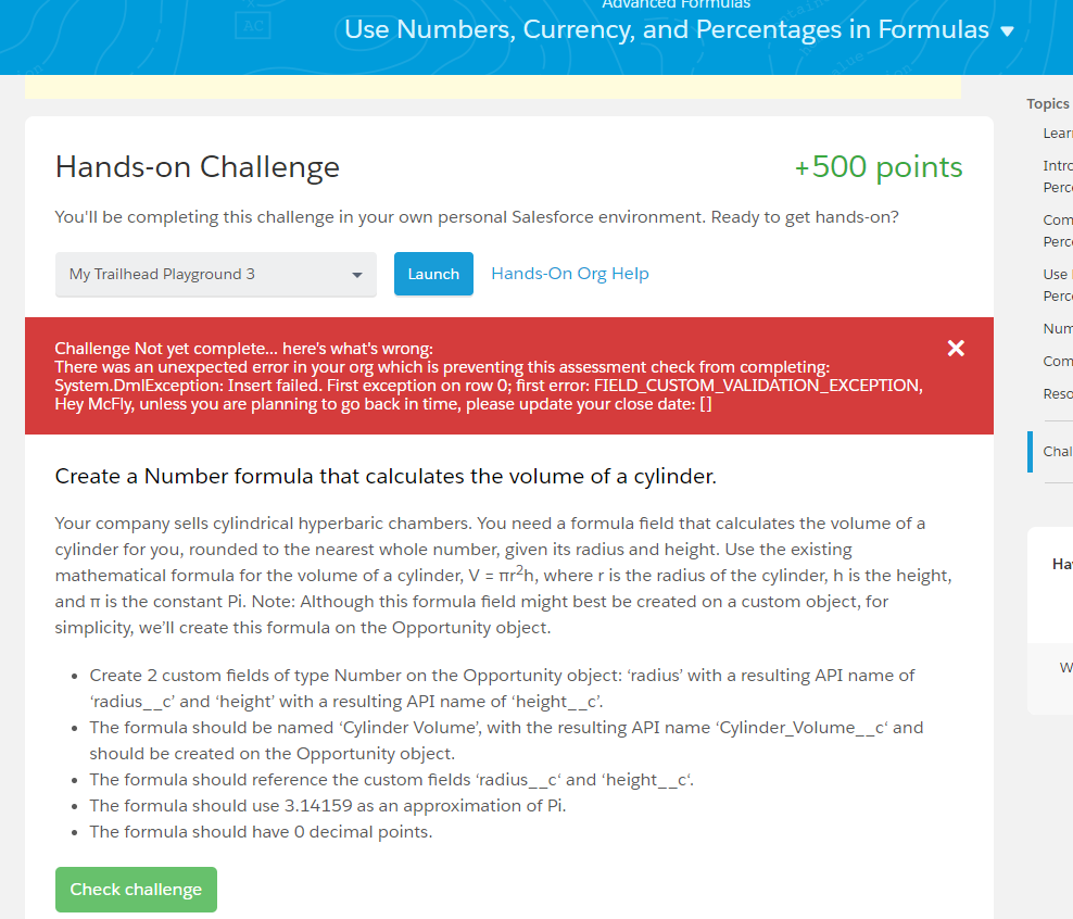 Salesforce Advanced admin challenge error
