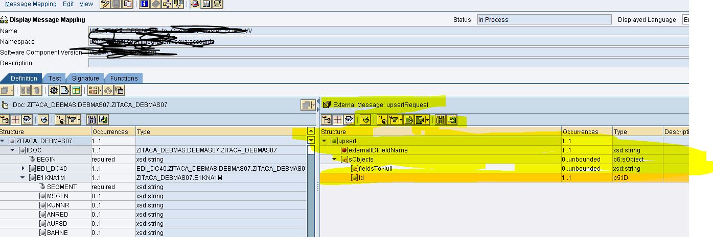 upsert request external message from WSDL