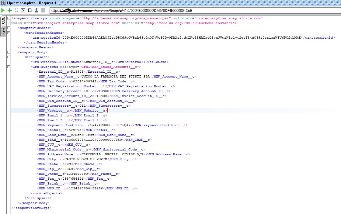 upsert request call in SOAP UI