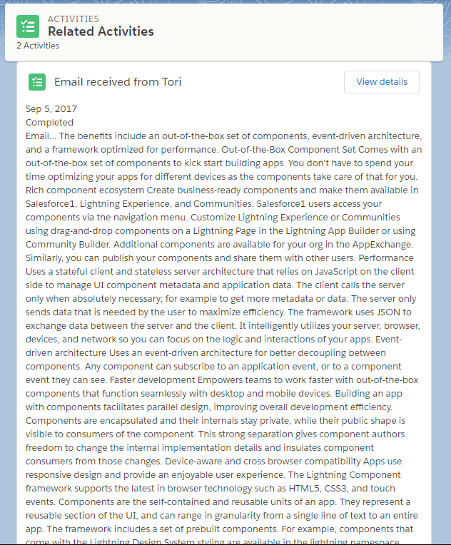 Custom lightning component showing Description field extended to fit the text