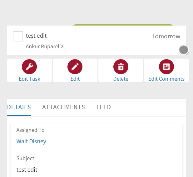Mobile View for the Standard/Custom button Task object