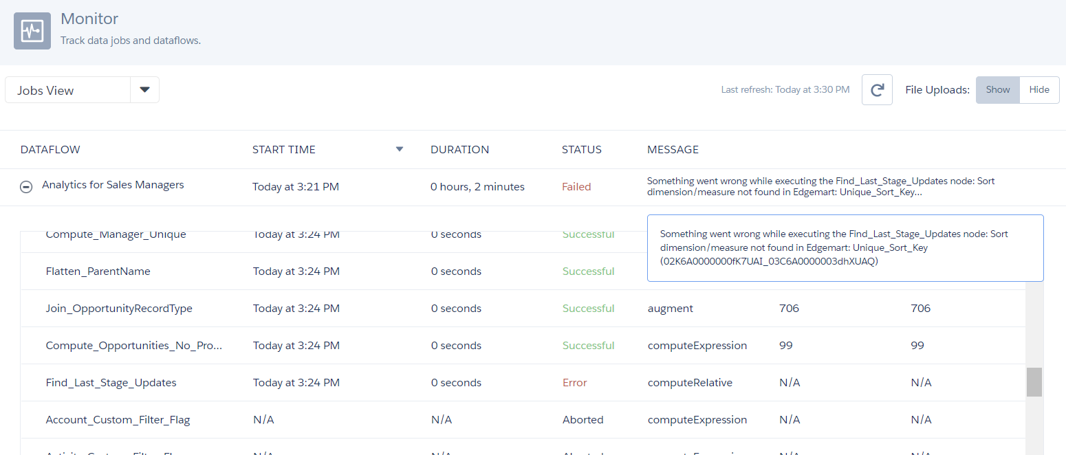 Sales Analytics App Error after starting Dataflow