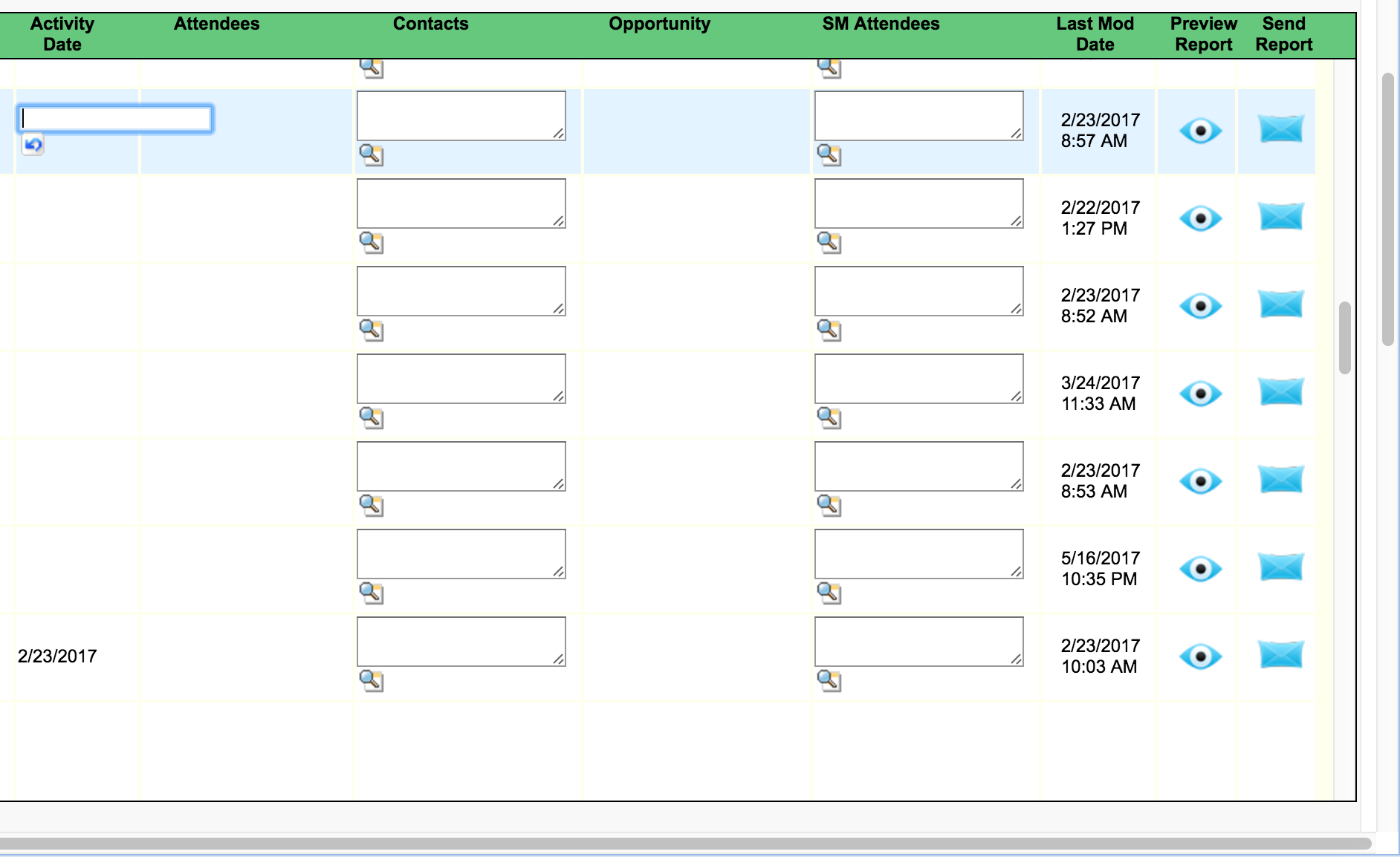 Ignore other fields that you see except for the Activity Date field where Activity Date is an outputfield with inline edit enabled and i do not see the date picker right below the selected row