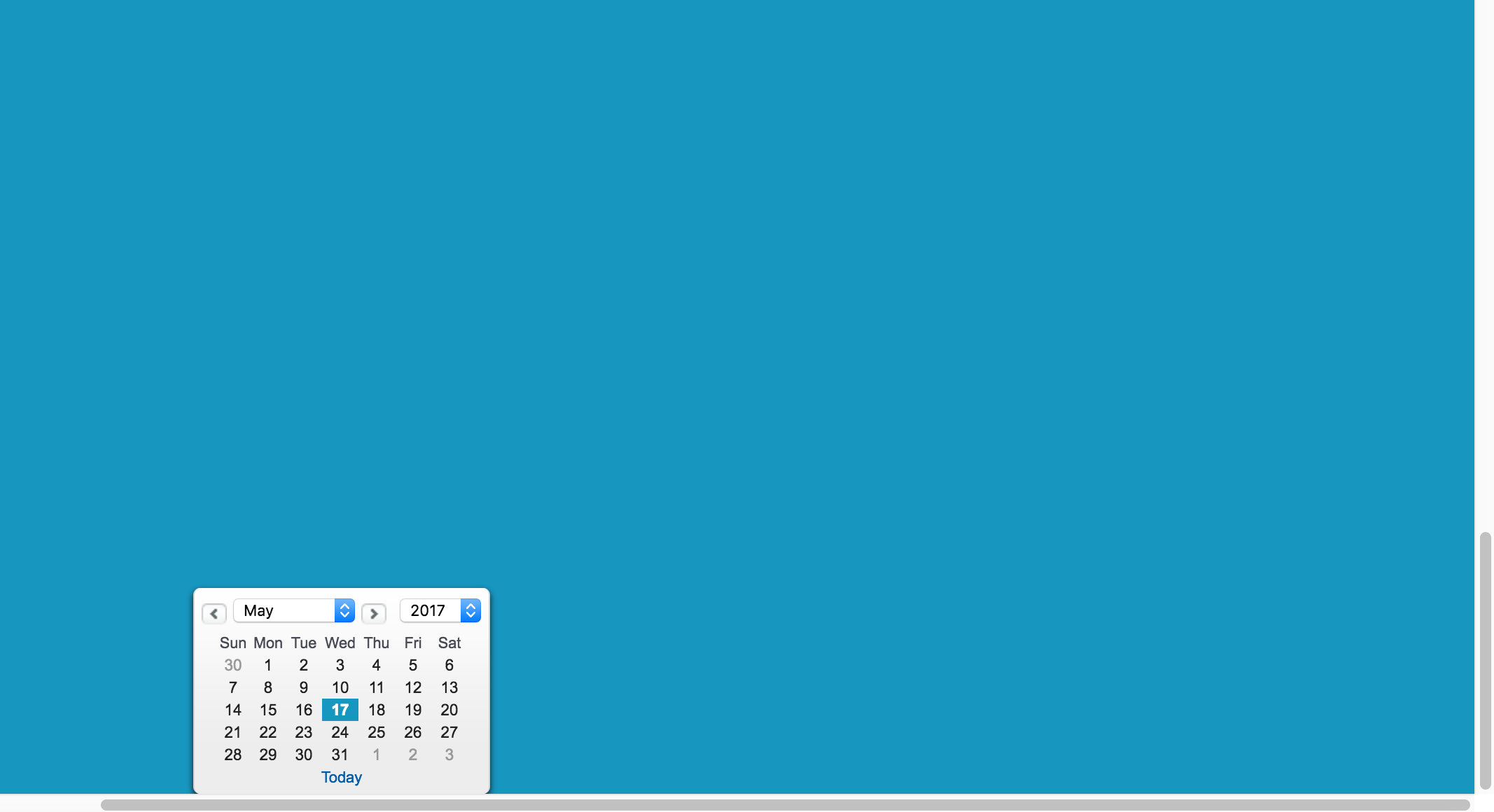 continue: this is where the date picker shows at the bottom of the scrollable table.