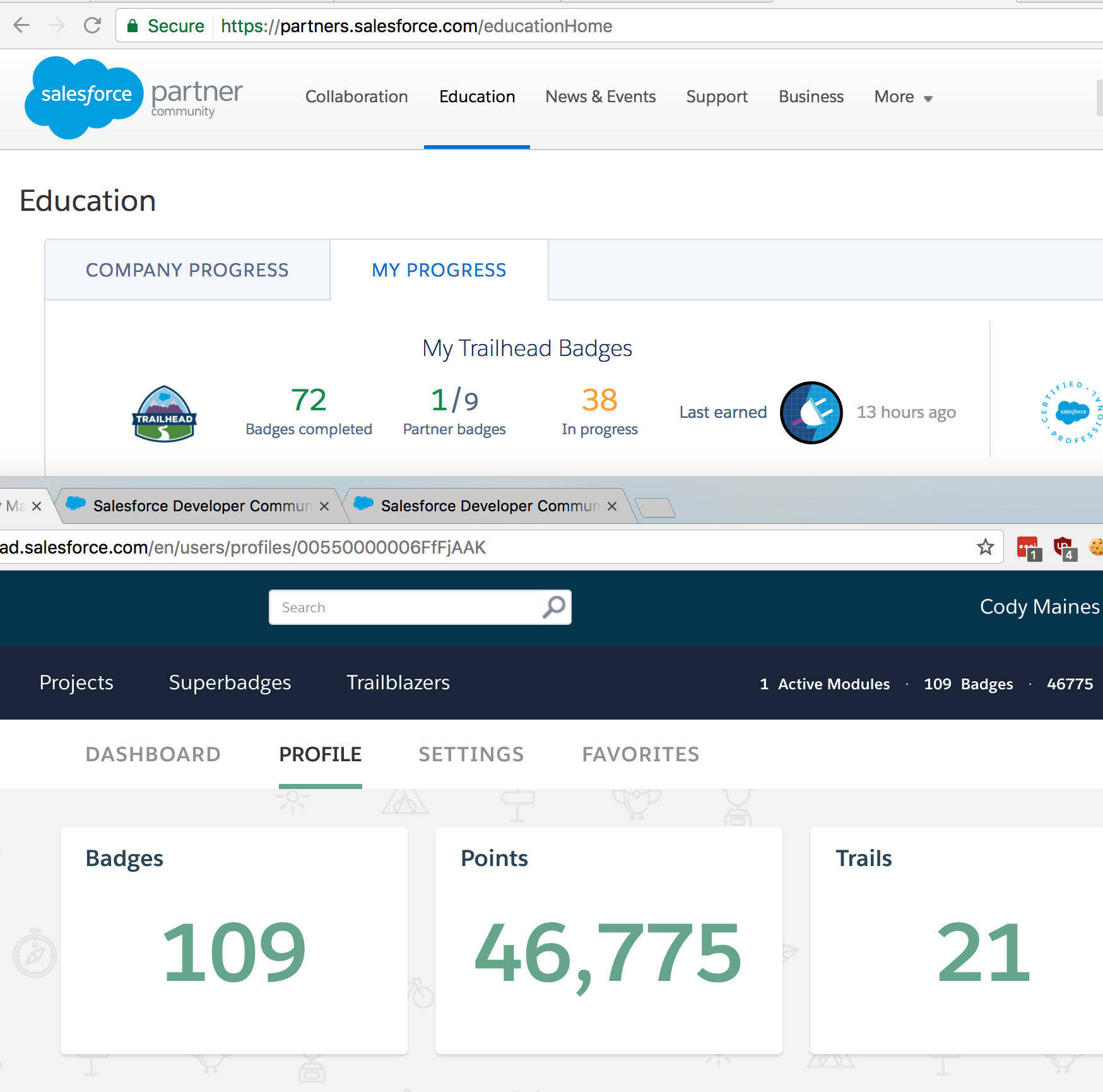 Education Dashboard and Trailhead Profile