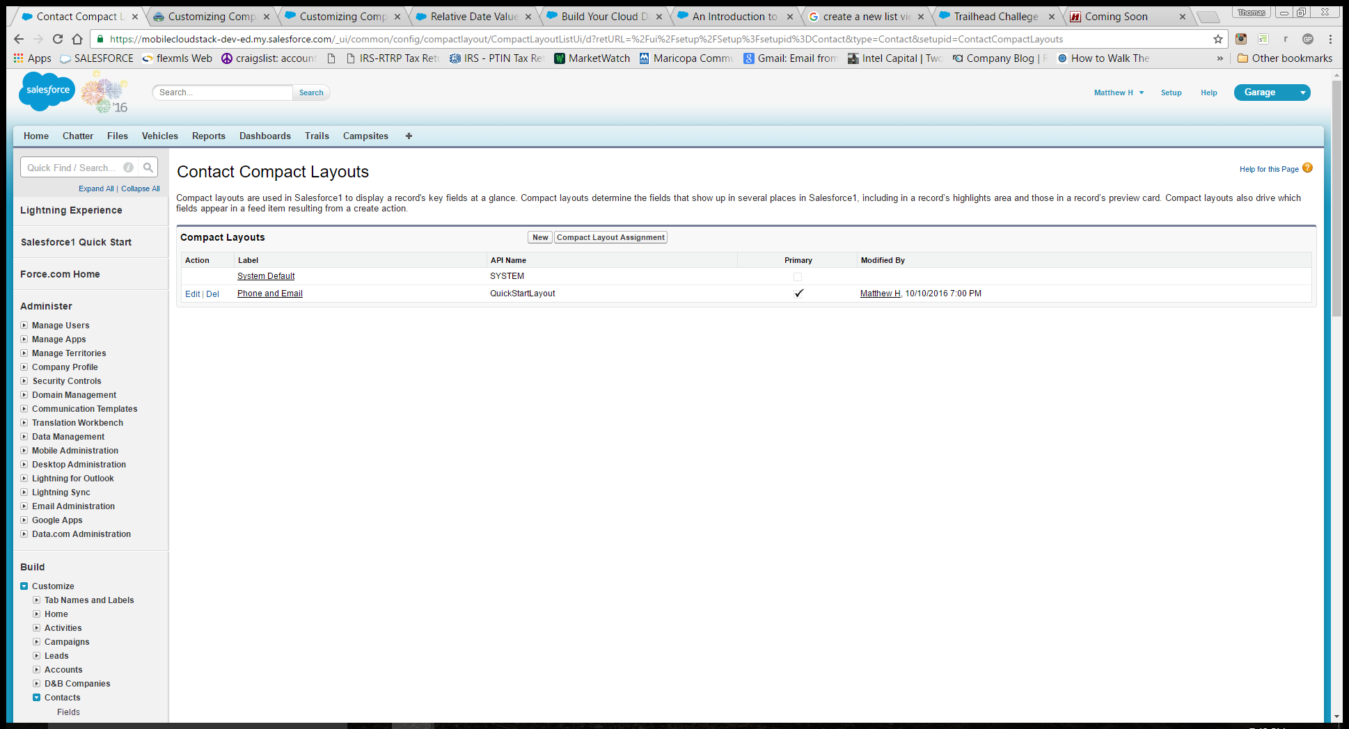 Compact Layout set as Primary for Contact standard object