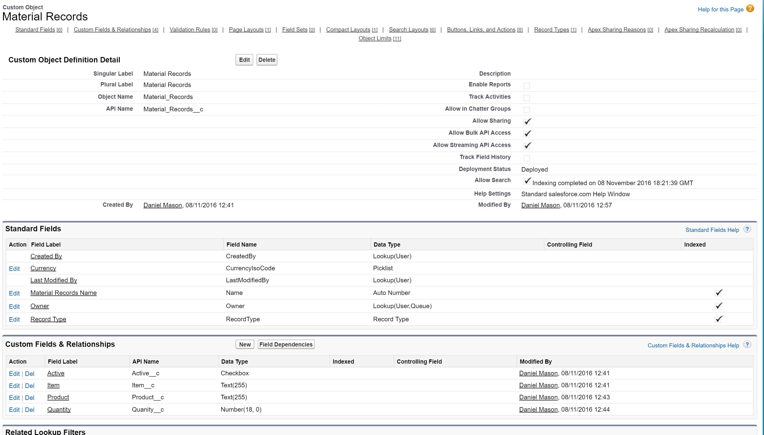 Material Records Object