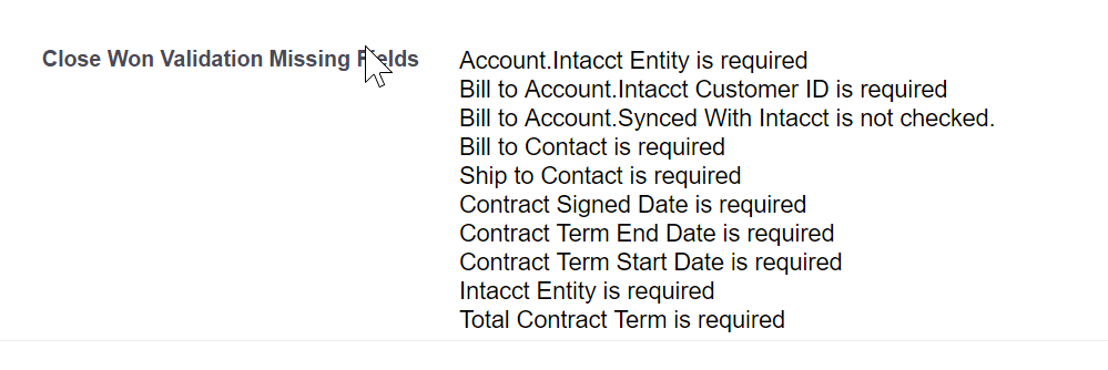 Close Won Validation Missing Fields