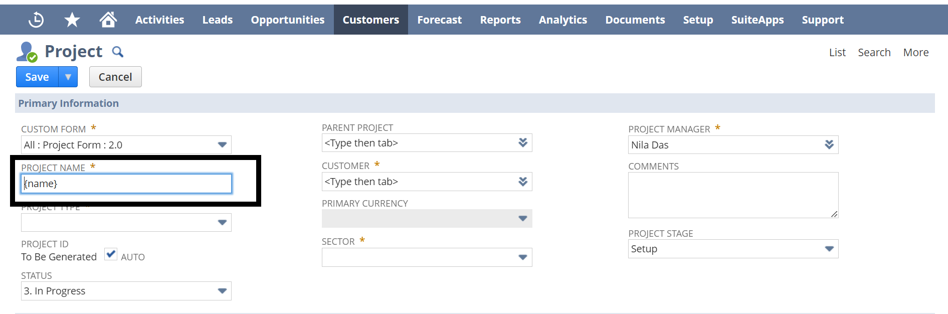 Create Project button