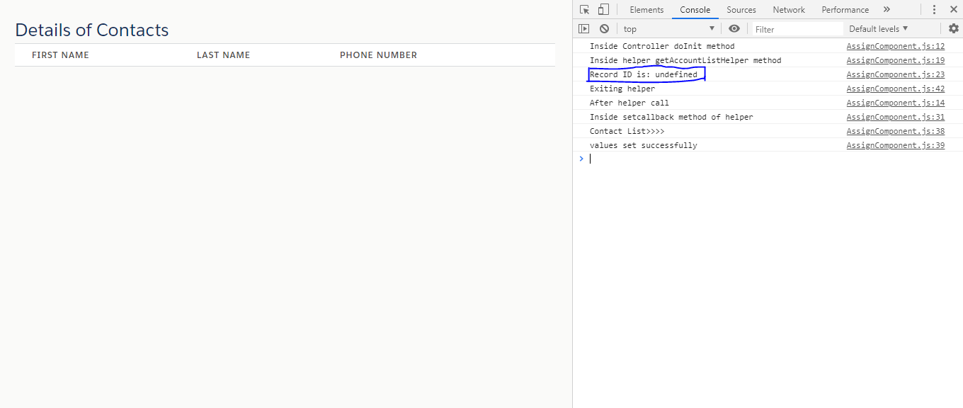 The output on the console