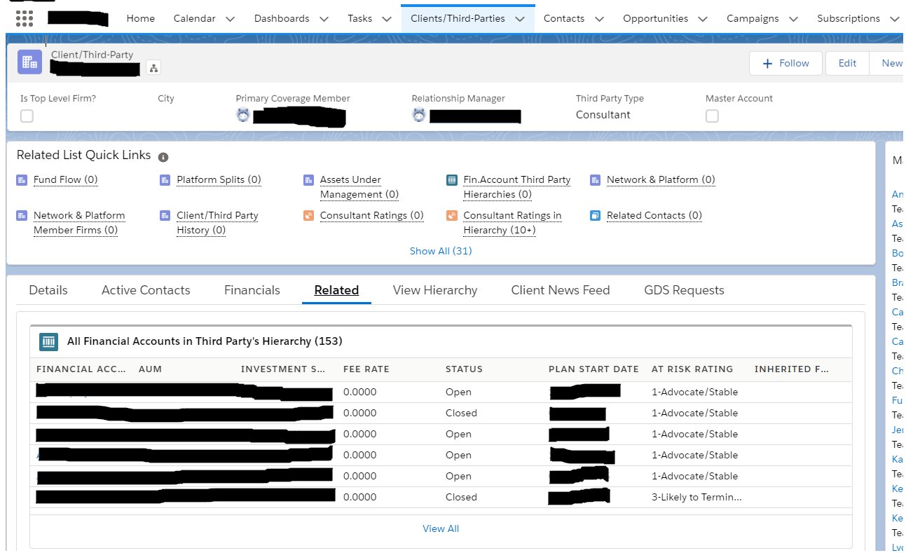 Screenshot of custom component related list