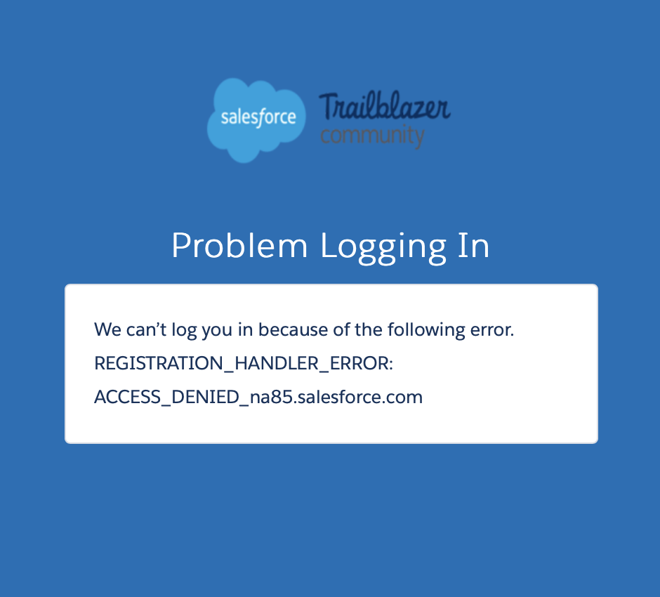 SalesForce Error Message Screen Shot