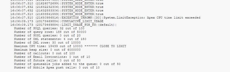 APEX CPU TIME LIMIT EXCEEDED