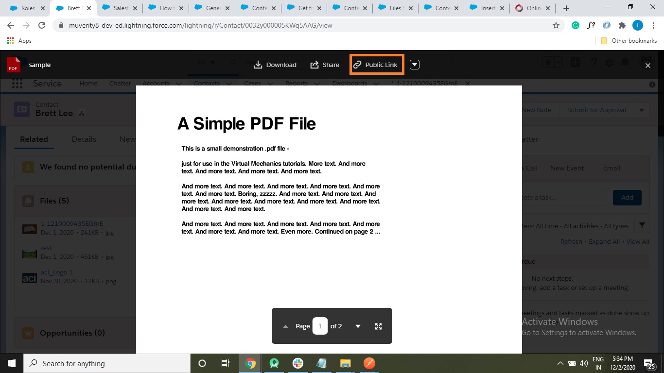 When click on public link and then click create. It will give link