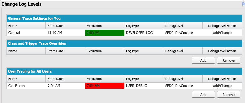 Change Log Level setup