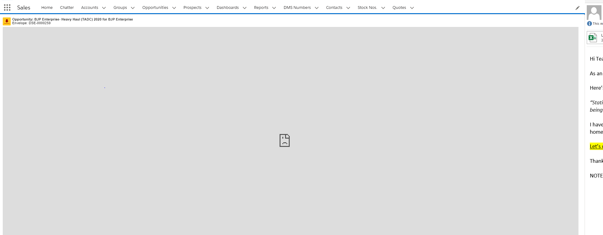 Screenshot of error page
