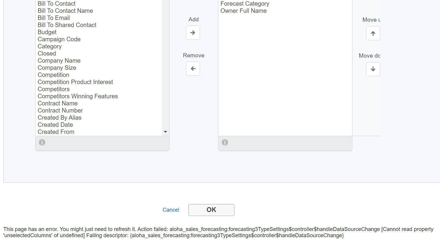 Forecasting Error on creating new Forecast type