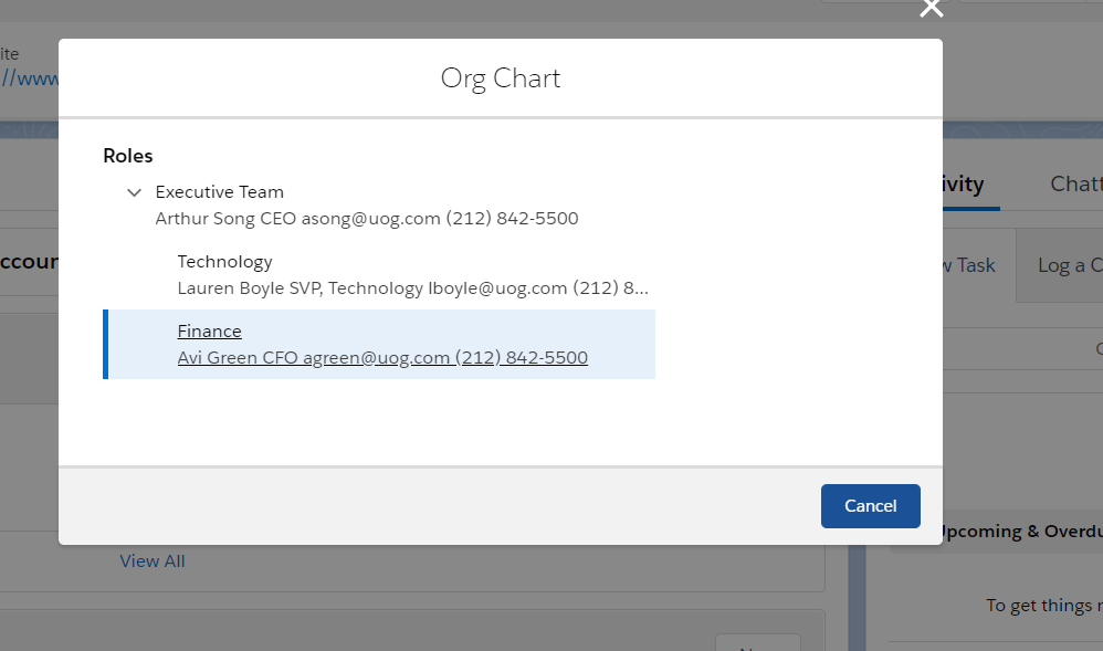With lightning aure tree I was able to show org chart as