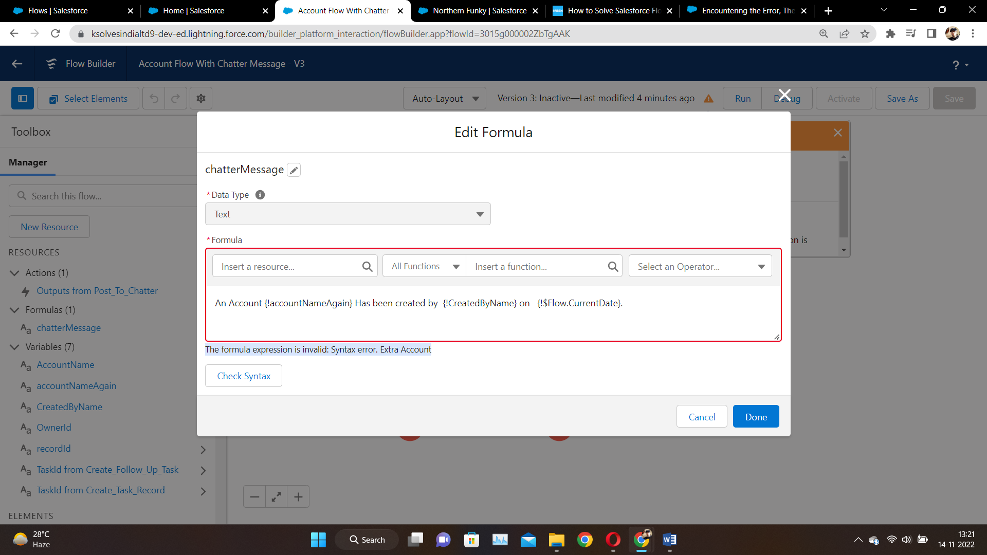 Facing the Error while creating the Flow