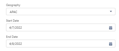 I just select the geography field asap. Start date will be today.End date will be the next day.