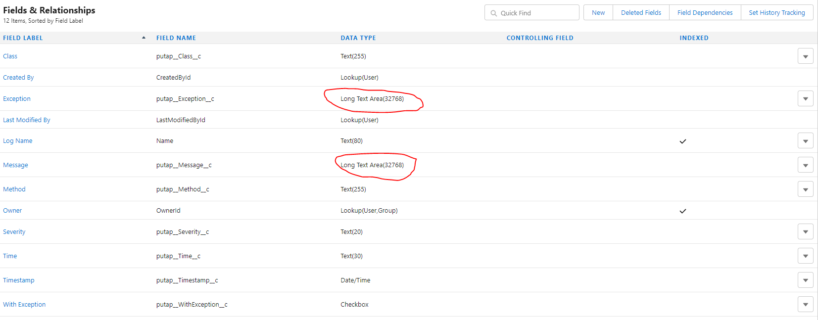 Snapshot of Apex_Log__c fields list