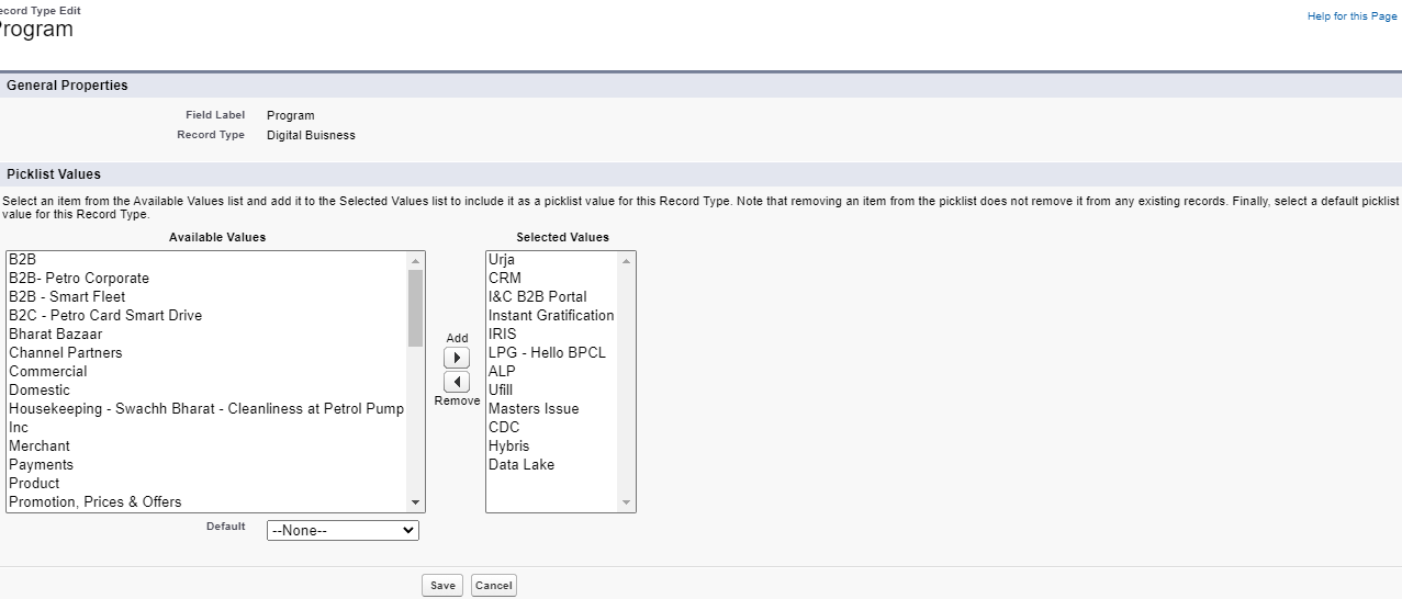 Here add all fields in record type