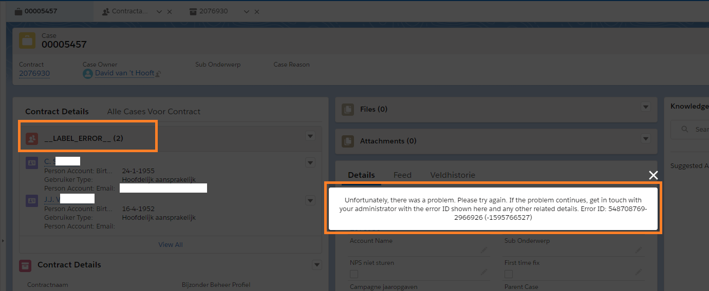 Case error on opening the case