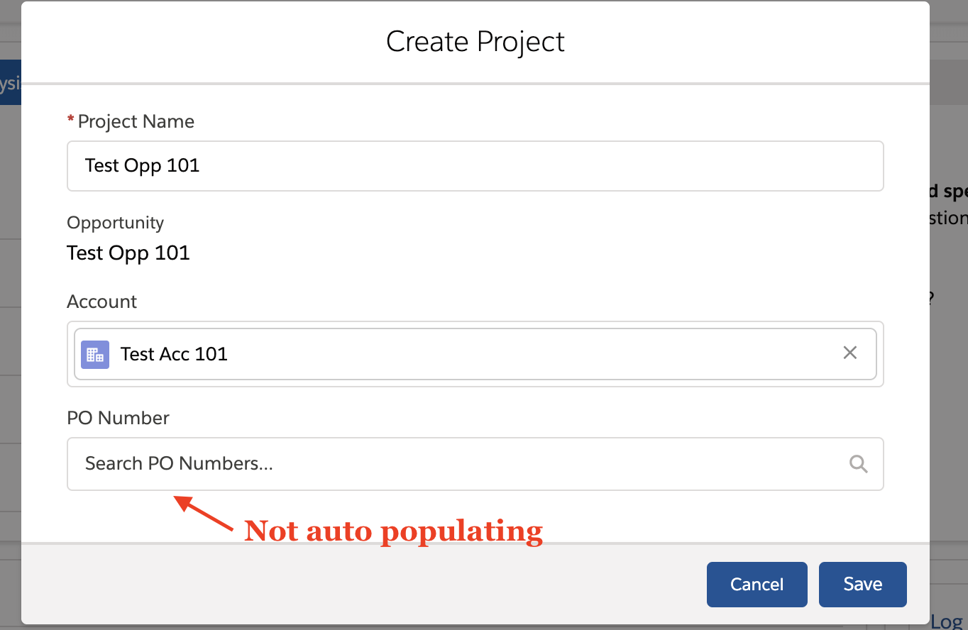 PO Number look up field not populating