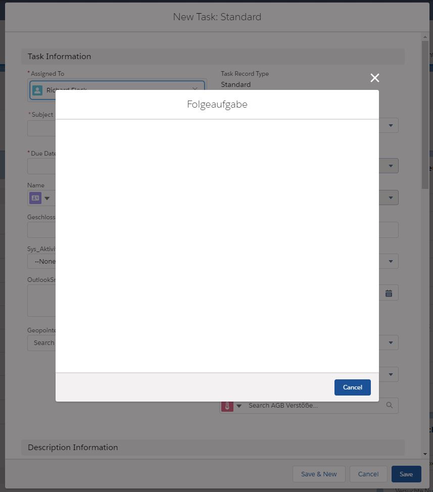 Quick Action Error - window in window