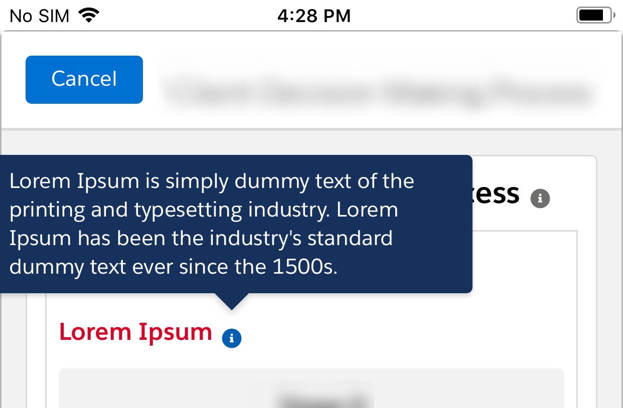 Initial Location of Helptext - Gains visibility on clicking