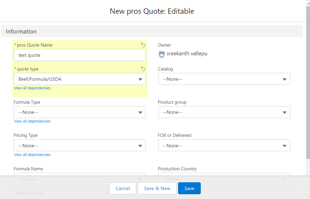here when I  select the value quote type  the formula type and pricing automatically populate how I can do please let me know