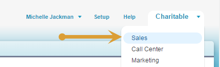Go to the upper right corner and select the drop down menu. Then select Sales from the drop down menu list.
