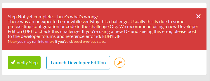 Trailhead Error ID EIJHYDIF