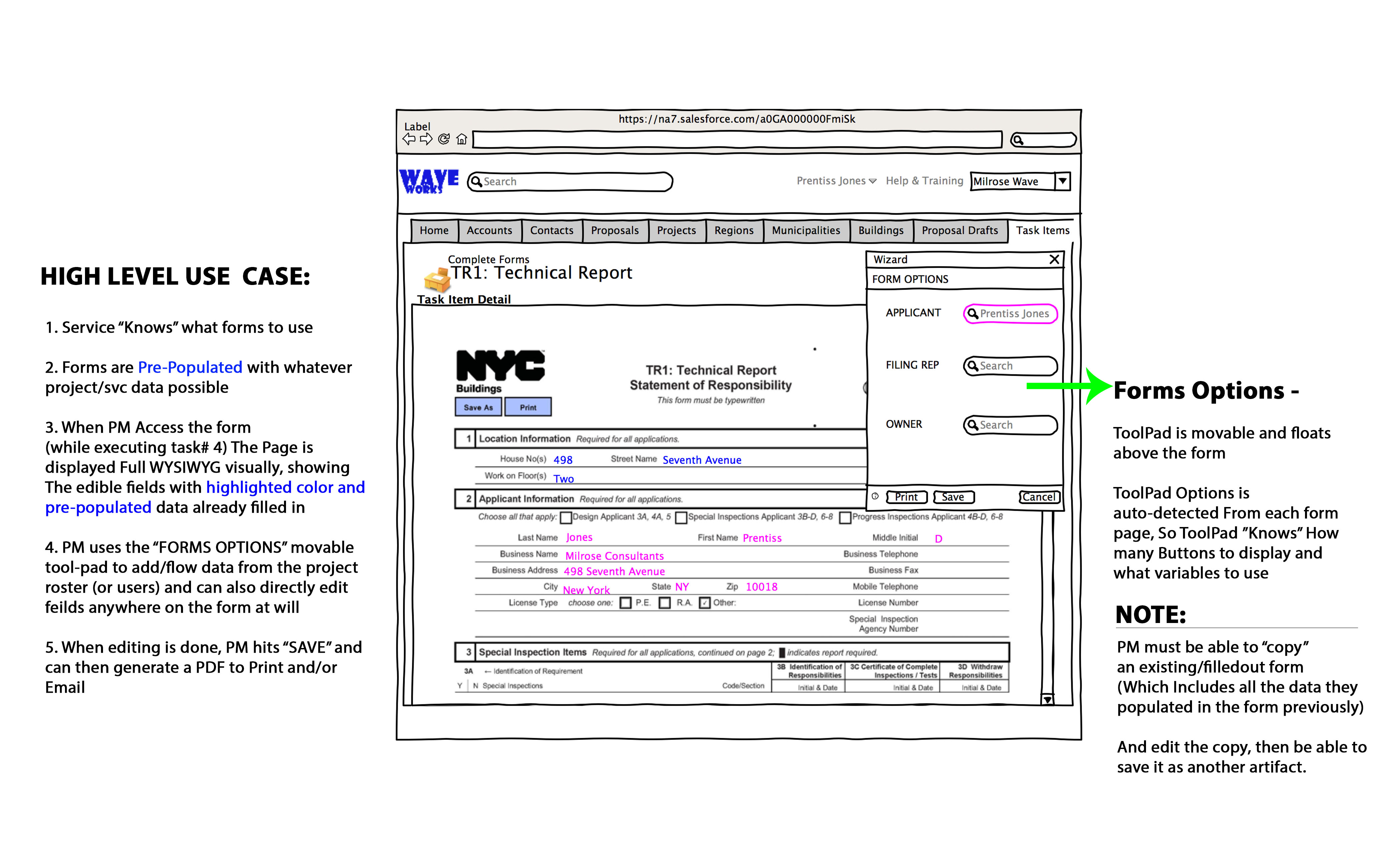 Mock-up of visualforce forms
