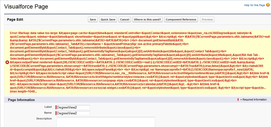 Error while saving VF Page