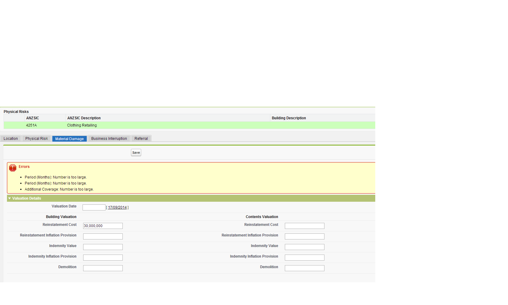 Screenshot for the error