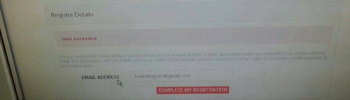 Screen Capture of Limit Exceed Error on community registration