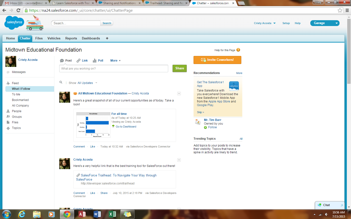 Screenshot of snapshot post on Chatter